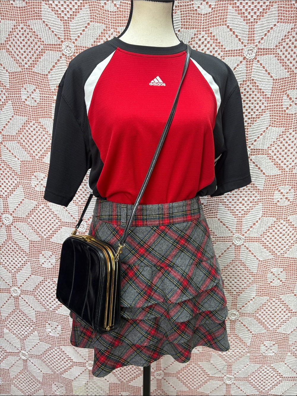 Hazzys Golf Wool Blend Plaid Ruffle Mini Skirt